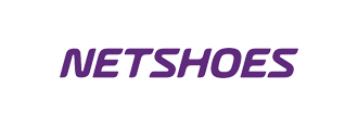 Cliente da Fábrica de Criatividade, logotipo Netshoes na cor roxa.