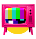 Aparelho de TV Antigo na Cor Rosa com imagem desintonizada (tudo colorida)